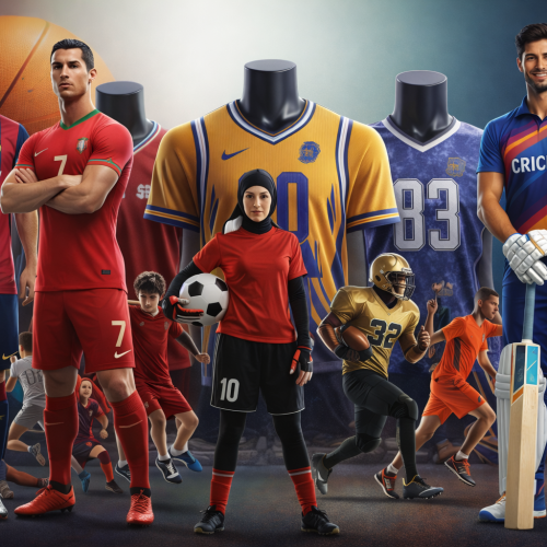 Athletes in customizable sports uniforms
