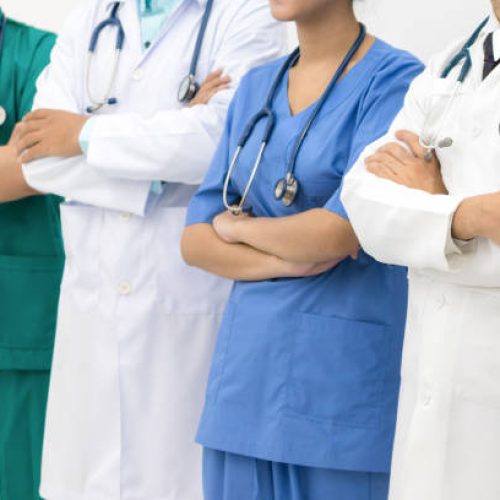 Medical people - doctors, nurse and surgeon in Healthcare institute or doctorate education.